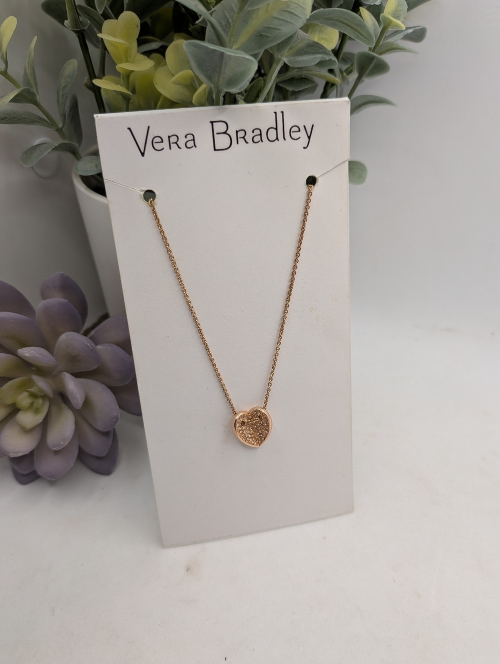 Vera Bradley Pave Rose Gold Heart Pendant Necklace